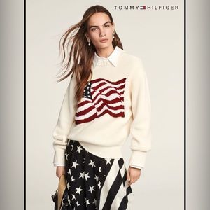 TOMMY HILFIGER Collection AMERICAN FLAG RIBBED JUMPER OVERSIZED SWEATER cotton